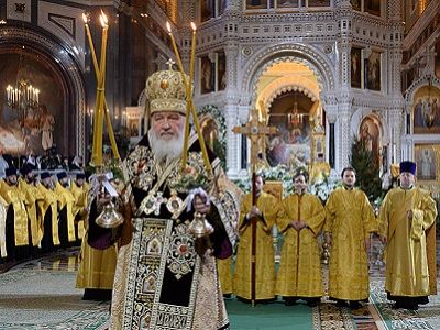 Патриарх Кирилл (Гундяев) на богослужении 7.1.16. Фото: patriarchia.ru