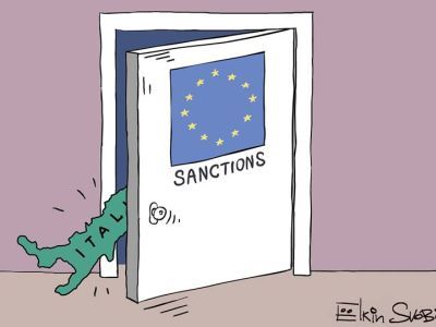 Италия против санкций. Карикатура: Сергей Елкин, Свобода