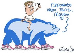 Медведев и скромность. Карикатура С.Елкина, источник - www.facebook.com/sergey.elkin1