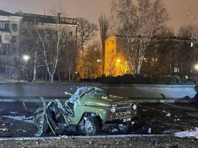 Предположительно, взорванный в Донецке автомобиль. Фото: ЧП Донецк / Telegram